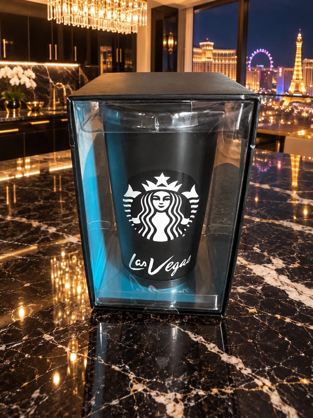 Starbucks Las Vegas Rhinestone Spade Black Travel Tumbler 12 oz 2015 Box